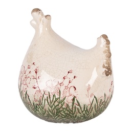 [6CE2398] Deko Huhn Beige Grün 12x11x13 cm