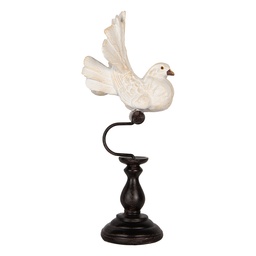 [6PR5586] Decorazione Uccello Bianco Marrone 15x11x36 cm