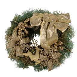 [65770] Weihnachtsdeko Kranz Goldfarbig Grün Ø 30x7 cm