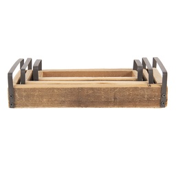 [6H2008] Dekoratives Tablett (3er Set) Braun 35x20x5 / 30x15x5 / 25x10x5 cm