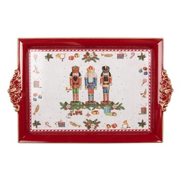[66767] Vassoio Decorativo Rosso Bianco 41x26x3 cm