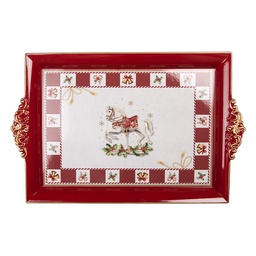 [66770] Vassoio Decorativo Rosso Bianco 41x26x3 cm