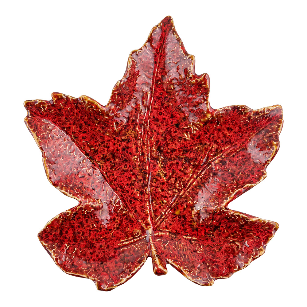 Plat décoratif Feuille Rouge Beige 20x19x4 cm