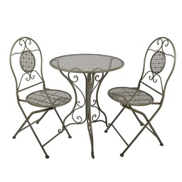 [5Y1435] Bistro Set Table Chairs (3 pcs) Green Ø 60x70 / 50x40x93 cm (2)