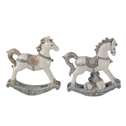 [6PR4659] Set di ciondoli decorativi da 2 Cavallo a dondolo Bianco Grigio 7x2x8 cm