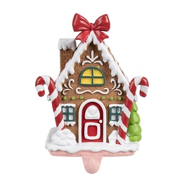 [6PR4258] Weihnachtsstrumpf halter Lebkuchenhaus Braun Weiß 13x11x18 cm