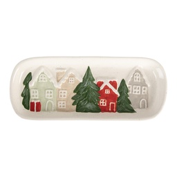 [6CE2223] Plat de service Blanc Vert 30x12x3 cm