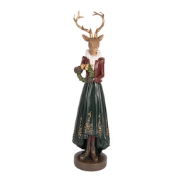 [6PR5409] Decorativa Cervo Marrone Verde 9x8x37 cm
