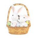 Decoratie konijnen in mand 17x13x20 cm