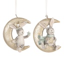 Decoratie hanger konijnen (set van 2) 7x3x8 cm