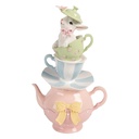 Decoratie theepot met kopjes gestapeld 16x13x26 cm