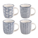 Tasses (set de 4) Blanc Bleu 13x8x9 cm / 300 ml